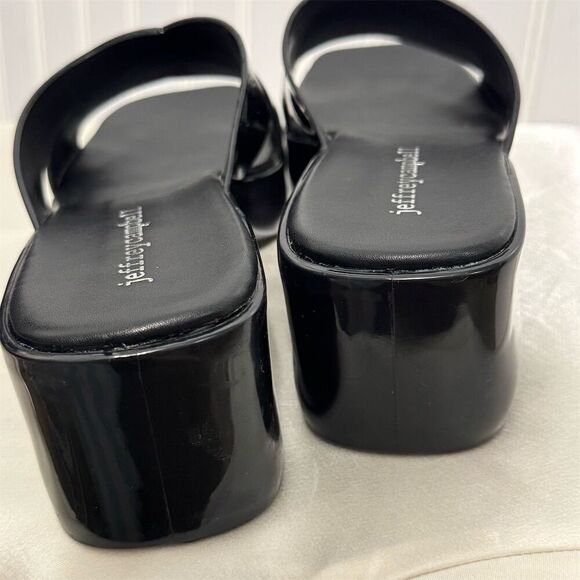 Jeffrey Campbell Black Patent Platform Mule Sandals Block Heel Size 7 US Y2K - Picture 6 of 9